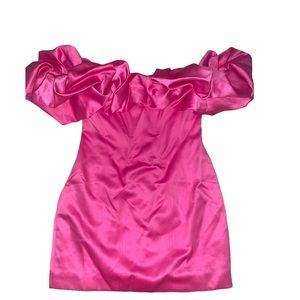 Silk hot pink off the shoulder dress!